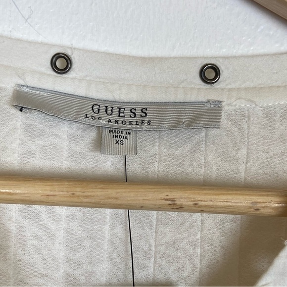 Guess Bonita Eyelet Scalloped Top Size XS White Long Sleeves Knit Flare Sleeves - Picture 8 of 10